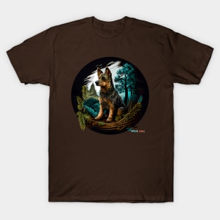 Decisive Looking Dog in a Forest Diorama T-Shirt